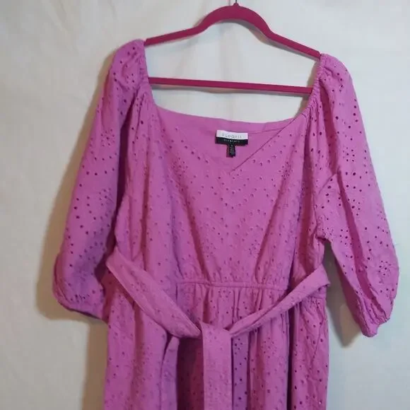 ELOQUII Elements Women’s Belted Eyelet Dress Puff Sleeve Mini Dress Plus Size 18 - Picture 3 of 10